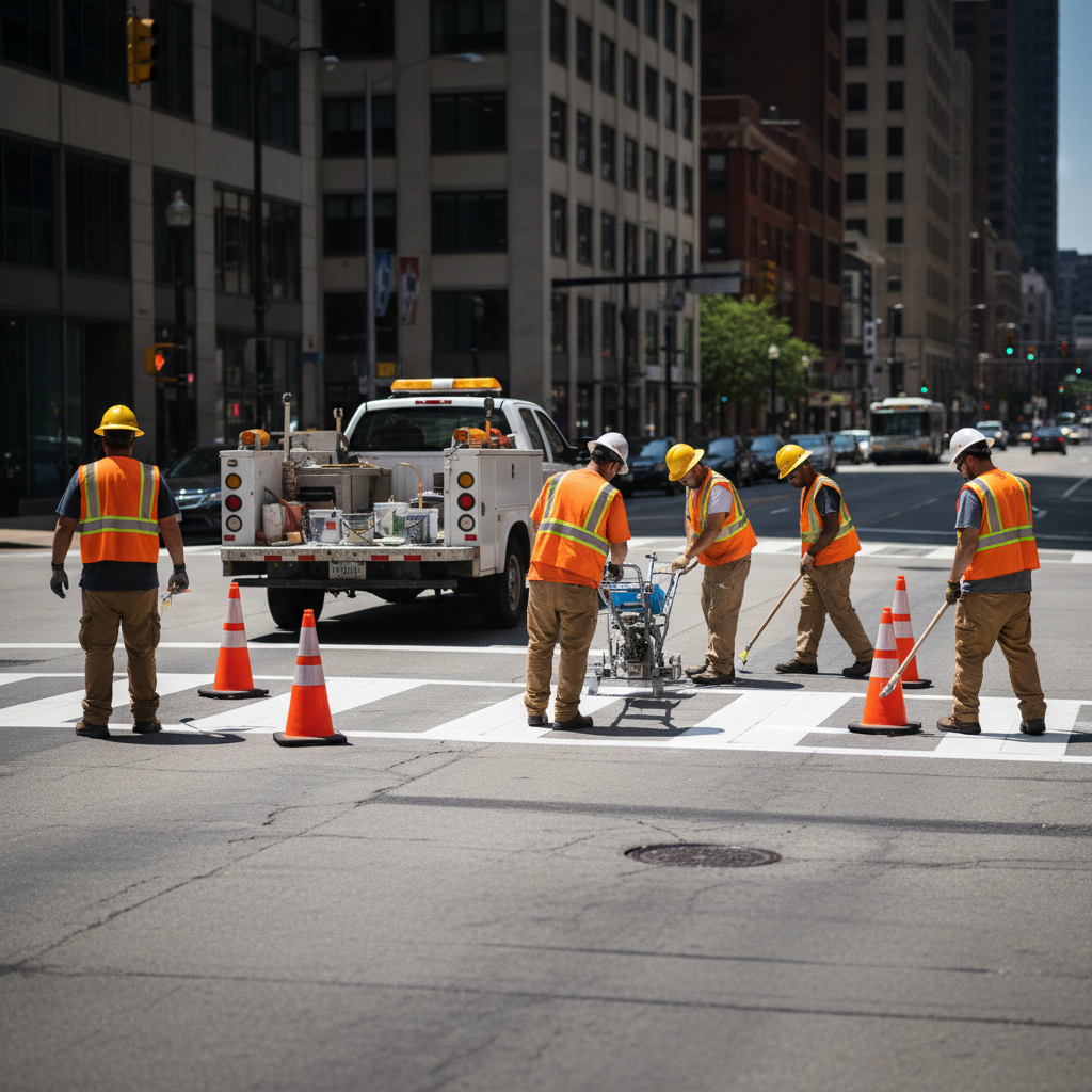 Crosswalk painting crew