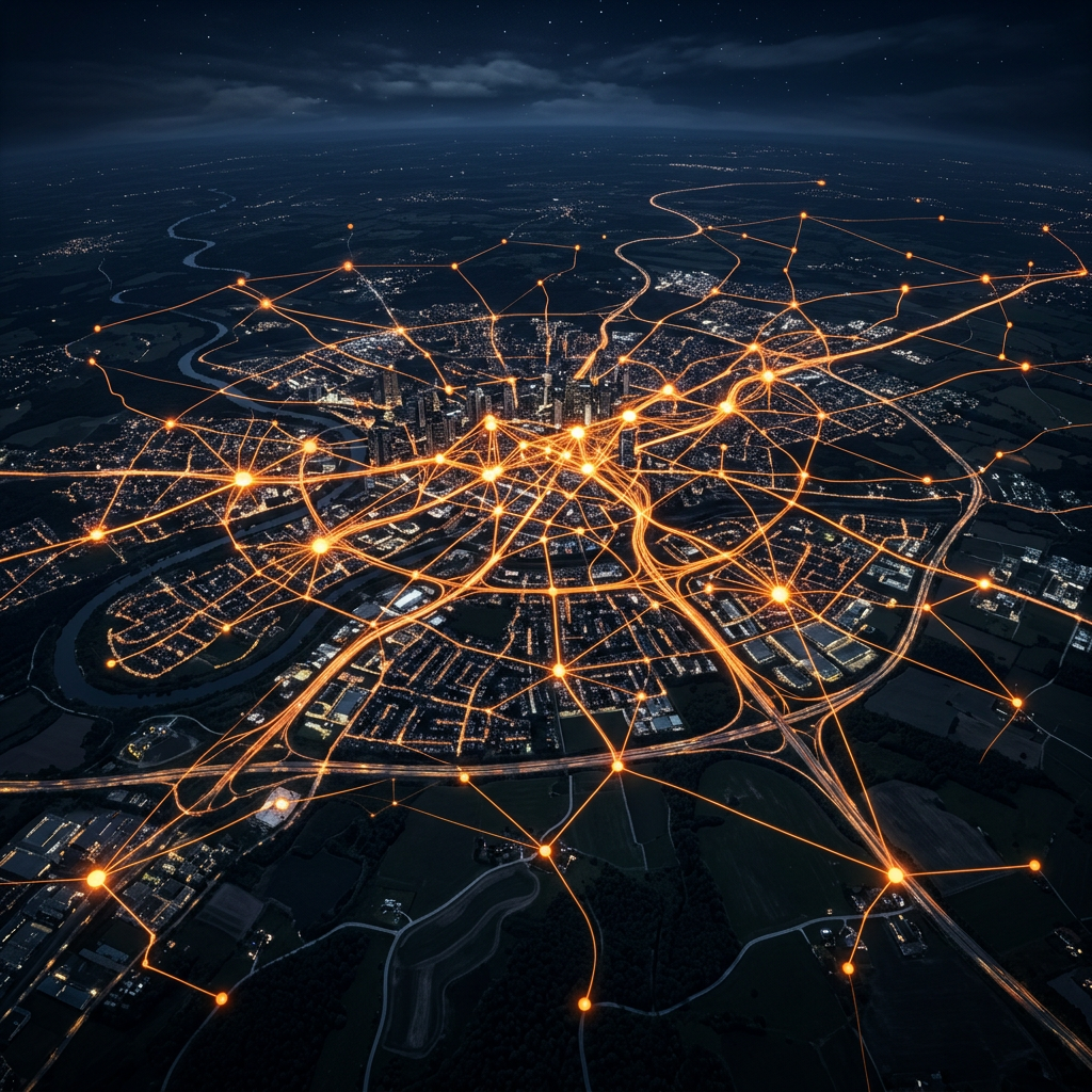 Glowing connected nodes