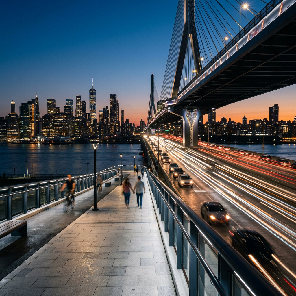 City bridge at dusk