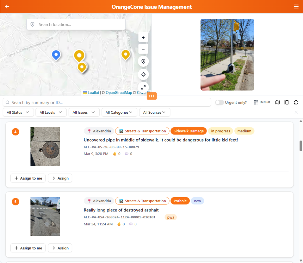 OrangeCone Issue Management dashboard