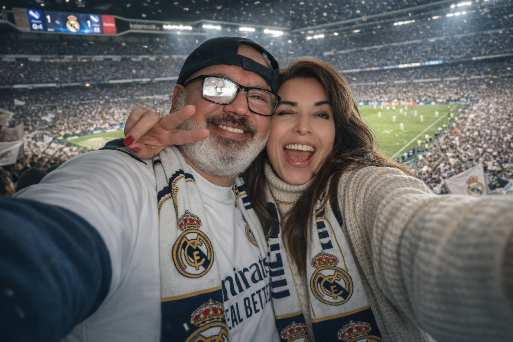 Georgia e Márcio em estádio de futebol