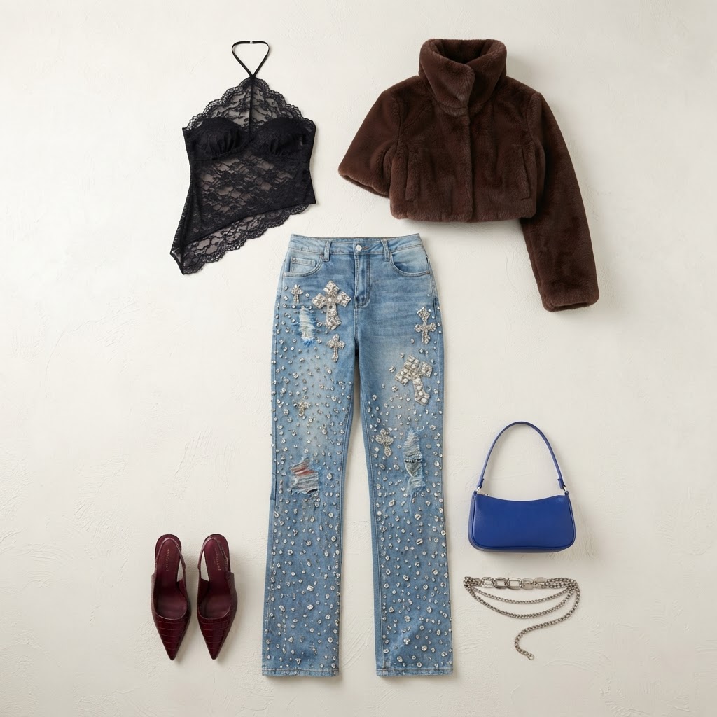 Eclectic Noir Rhinestone Evening, outfit shared by lindsay's videos (date)