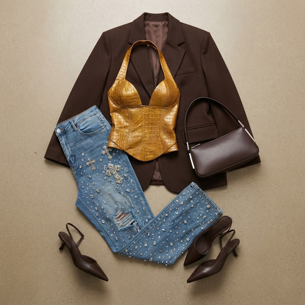 Eclectic Modern Gilded Denim Ensemble, outfit shared by lindsay's videos (everyday)