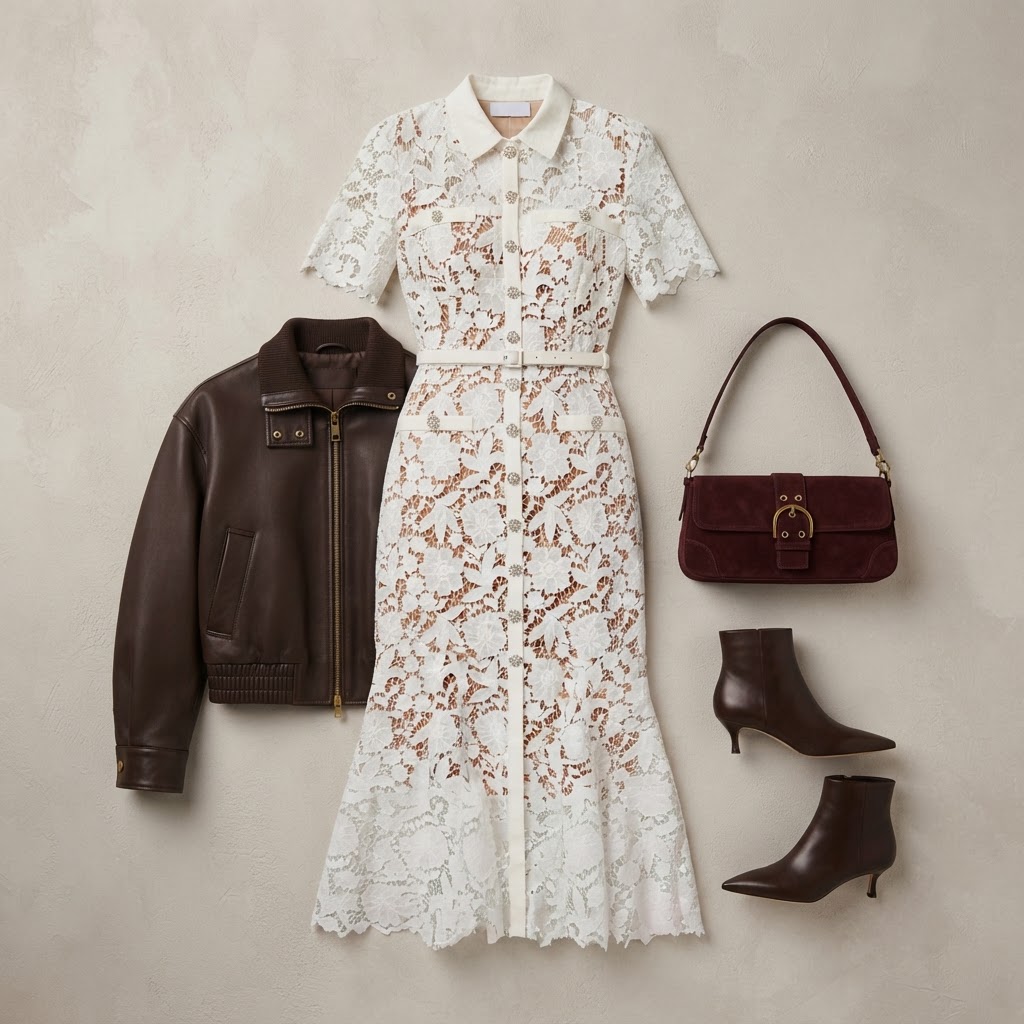 Modern Romanticism in Crisp Lace & Espresso Leather, outfit shared by lindsay's videos (everyday)