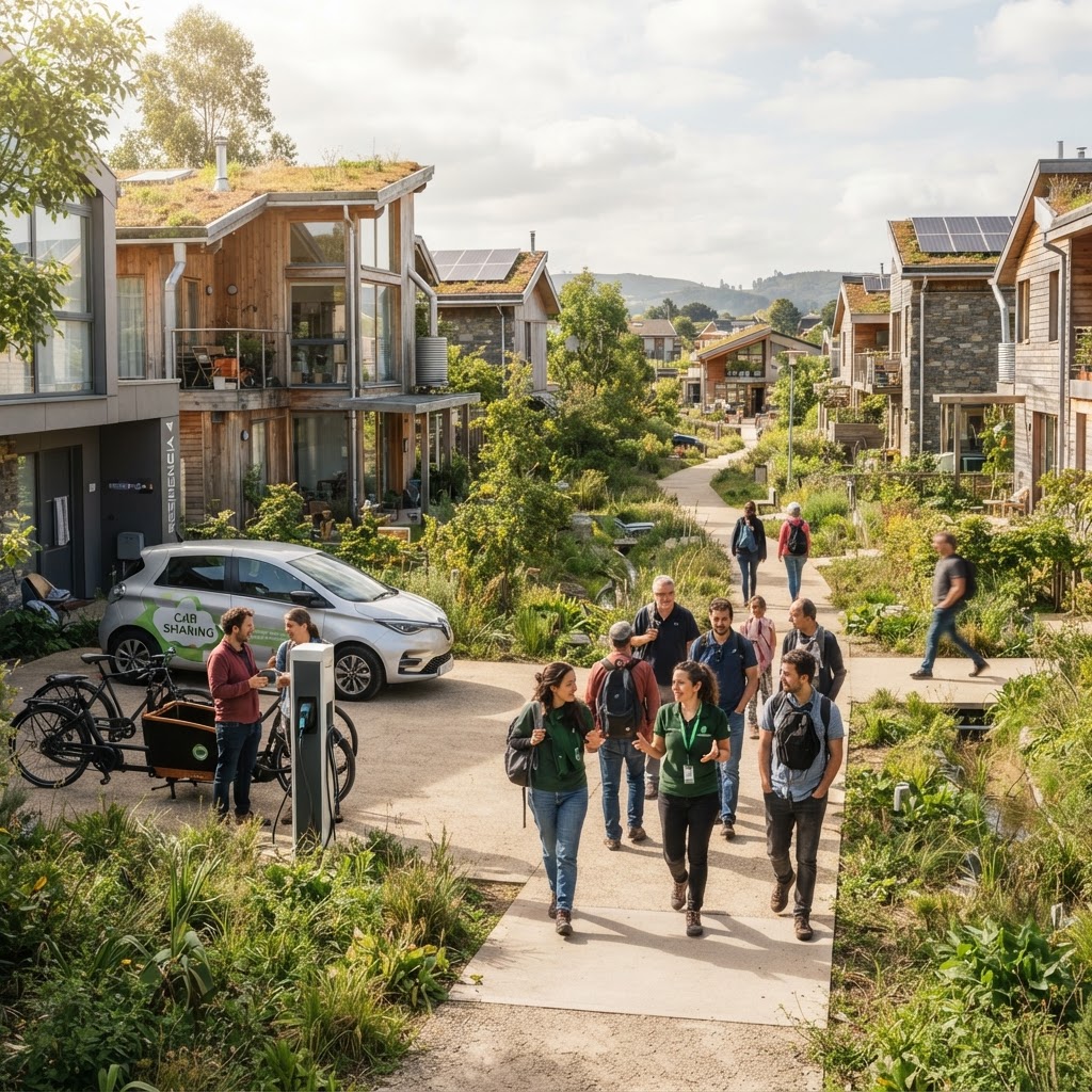 A Model Eco-Friendly Residential Community - AI generated hero
