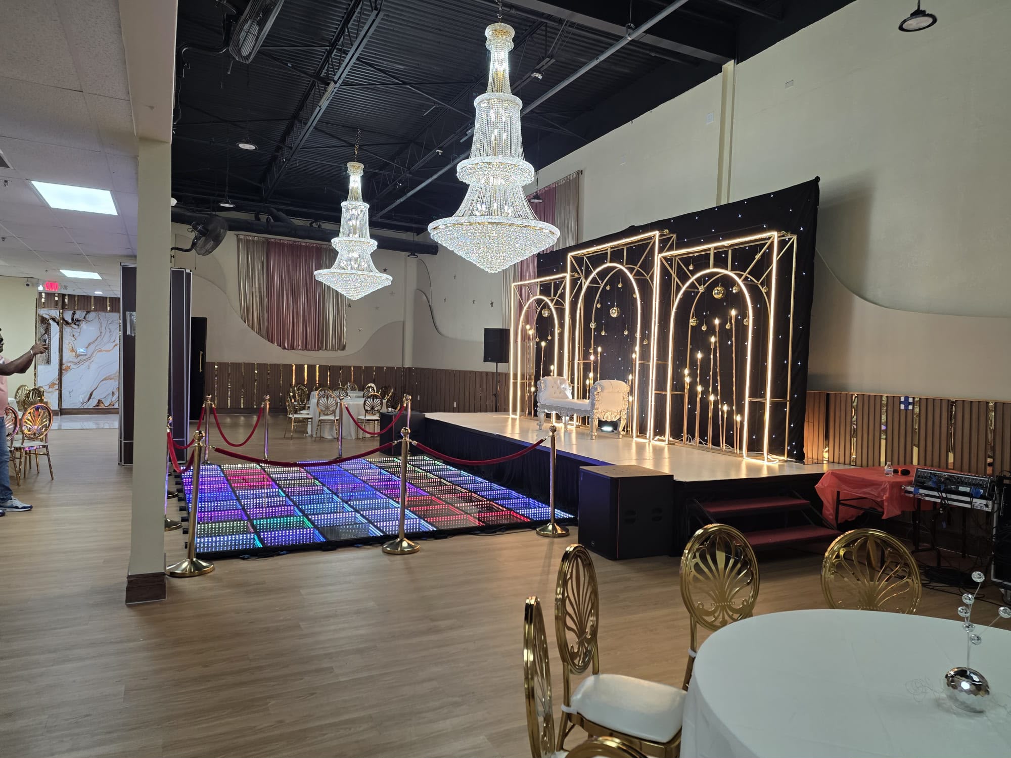 Gold Arched Stage & LED Dance Floor