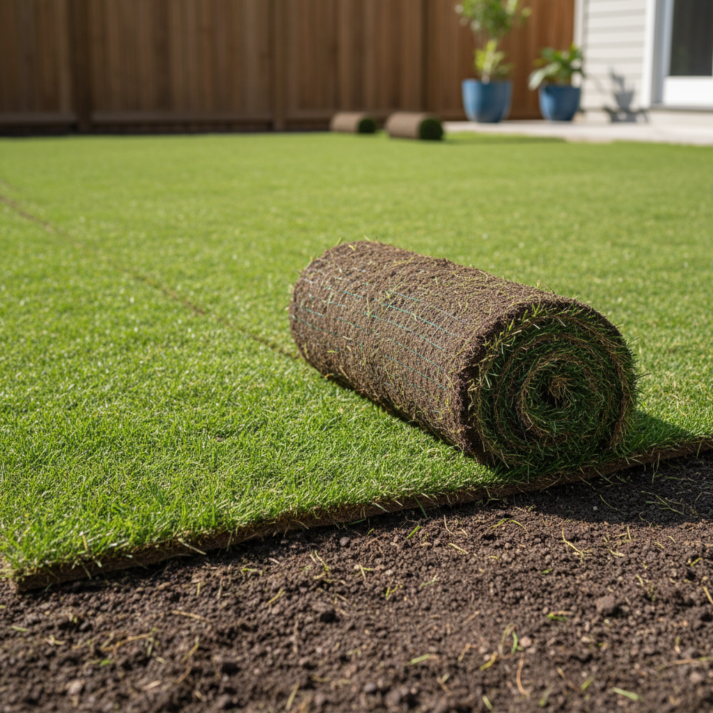 Professional sod installation on residential lawn