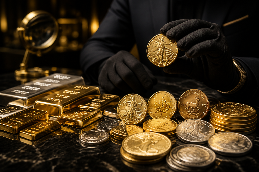 Professional coin dealer evaluating gold and silver coins in Tampa Bay