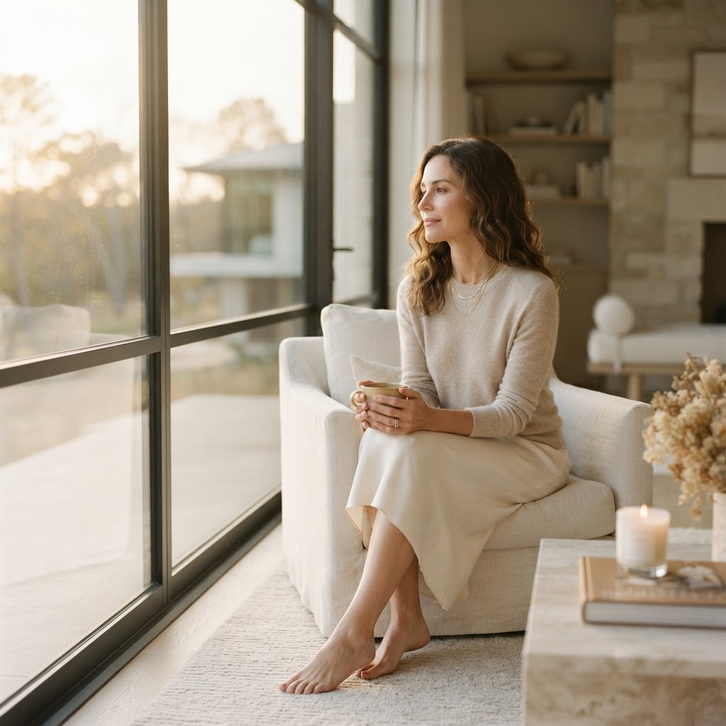 Practitioner resting in soft golden light