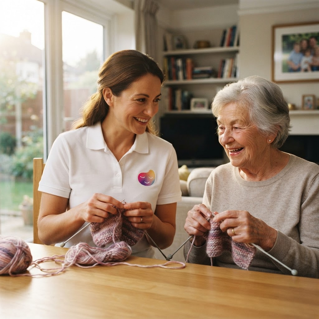 MyWoosah caregiver providing warm elder companionship at home