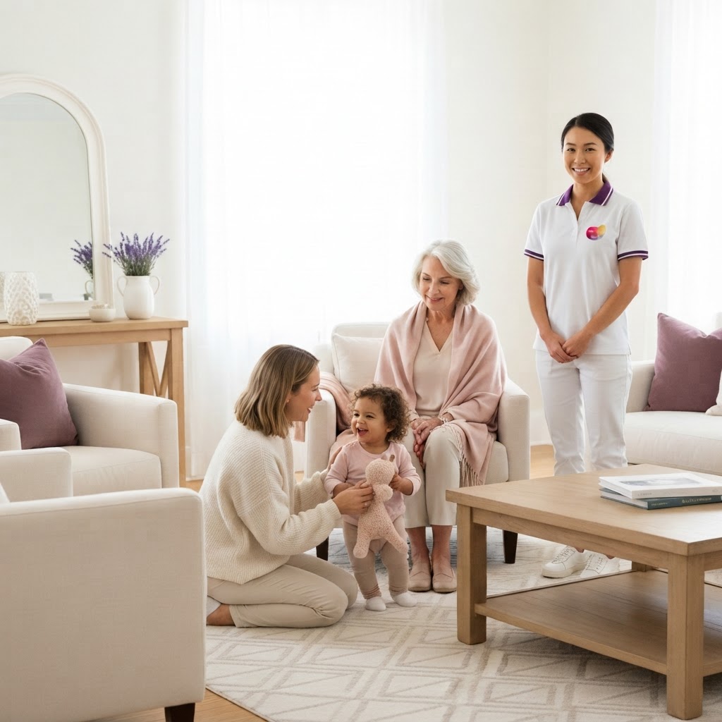 A family spending time at home with a qualified MyWoosah care provider
