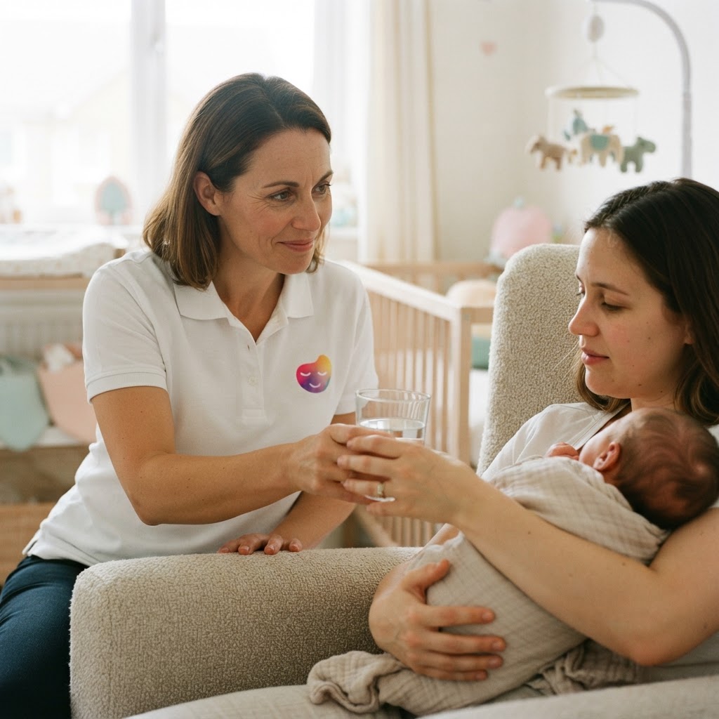 MyWoosah postnatal caregiver supporting a new mother and baby