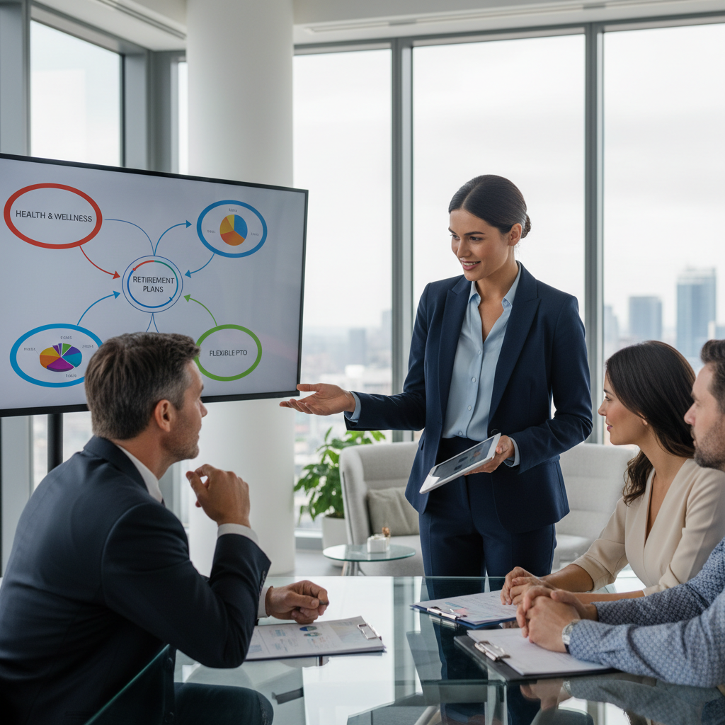 Benefit broker consulting with employer