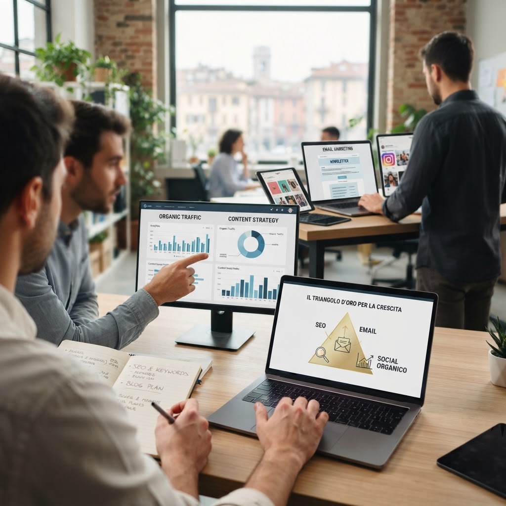 SEO, email e social organico: il triangolo d'oro che le PMI italiane usano per crescere senza bruciare il budget