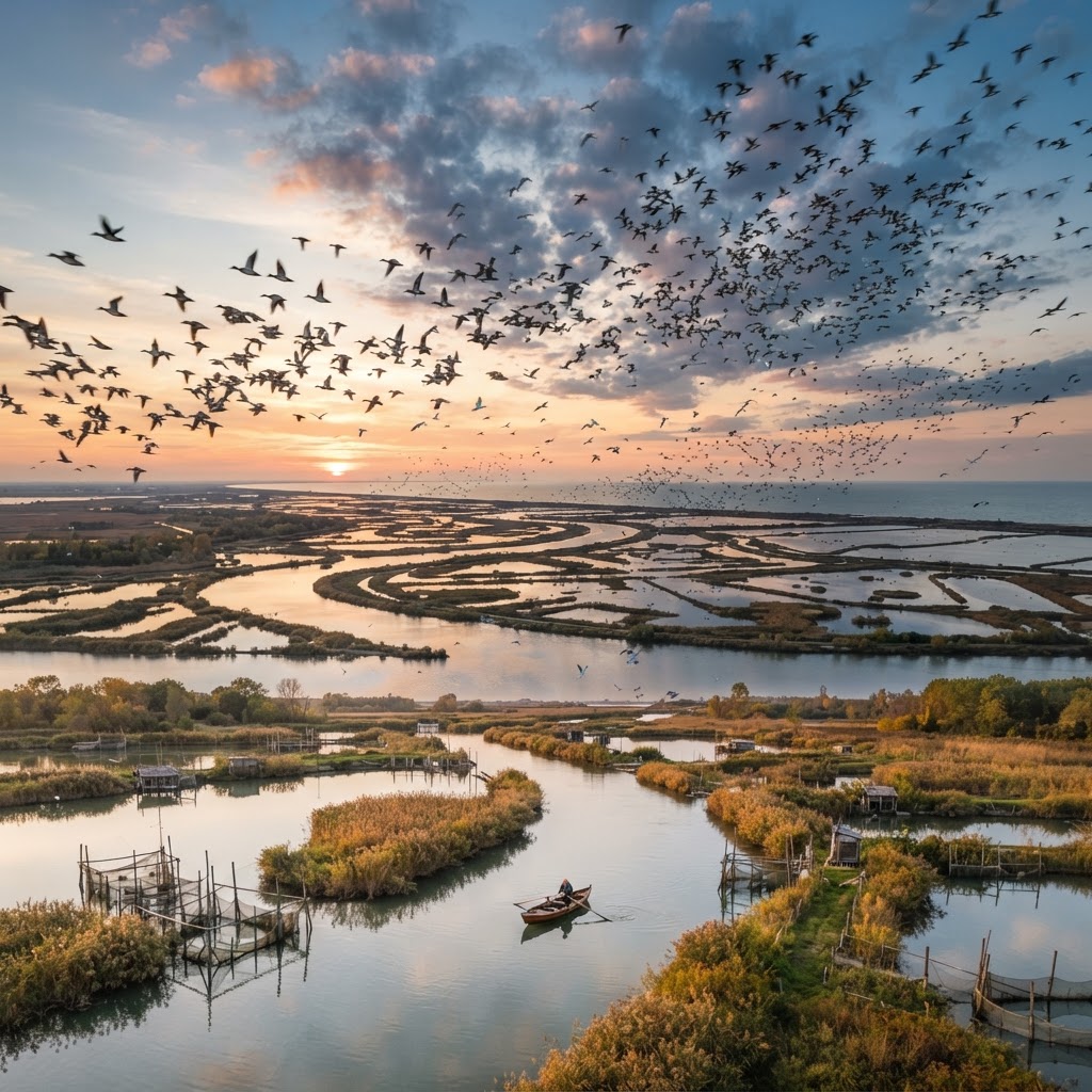 Il Delta del Po in autunno: dove il grande fiume si perde in centomila specchi d'acqua