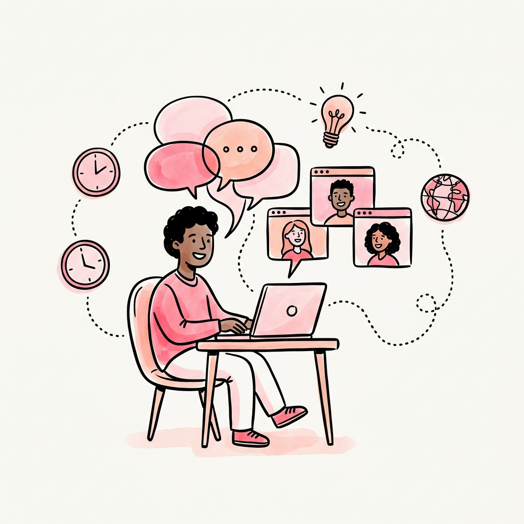 Flexible online English learning illustration