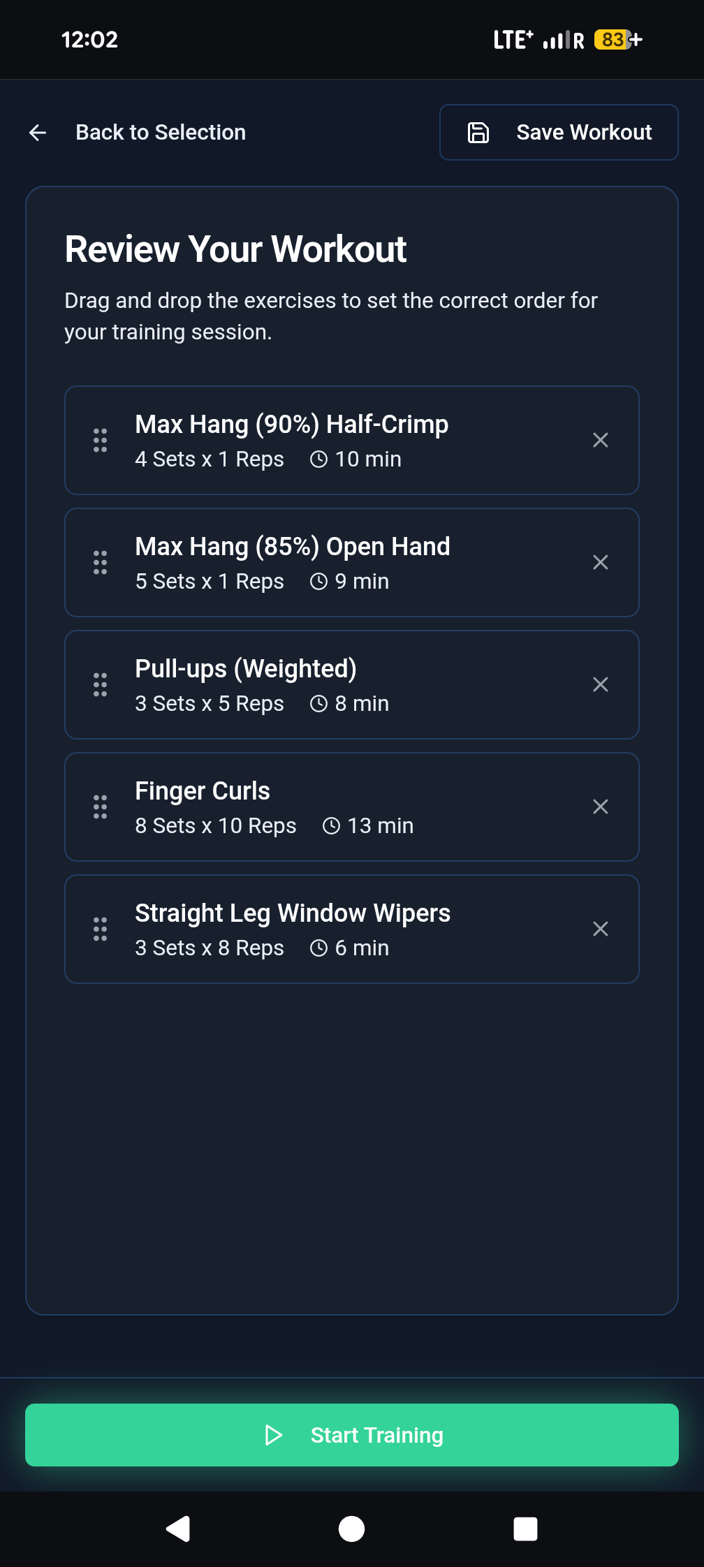 NextGrade guided workout session