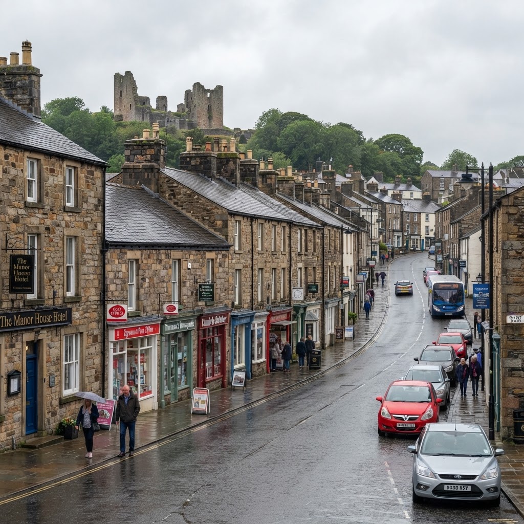 Egremont town with stone-built terraced housing and slate roofs