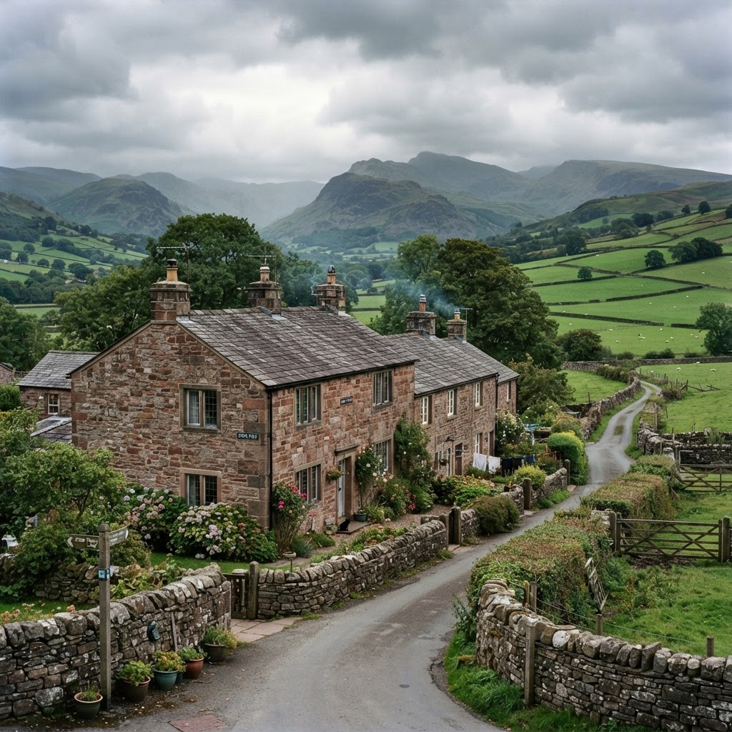 Rural stone cottages with slate roofs in the Eden Valley near Penrith