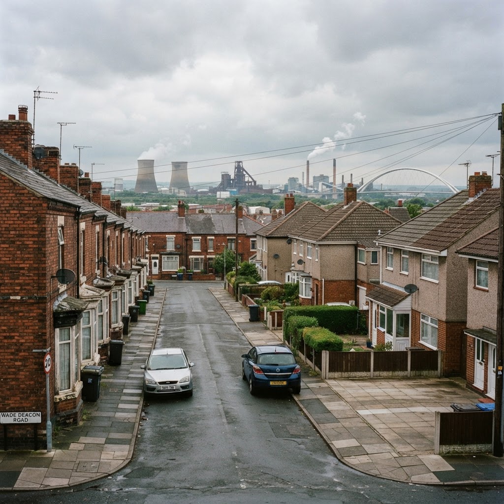 Widnes, Cheshire β a mix of older red-brick terraced housing and post-war semi-detached homes with concrete and clay tile roofs
