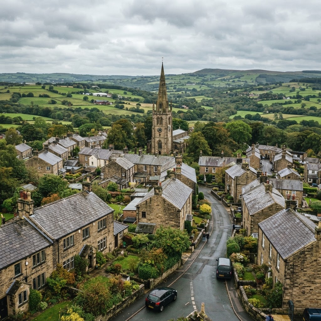 Rural village rooftops in Upholland near Skelmersdale