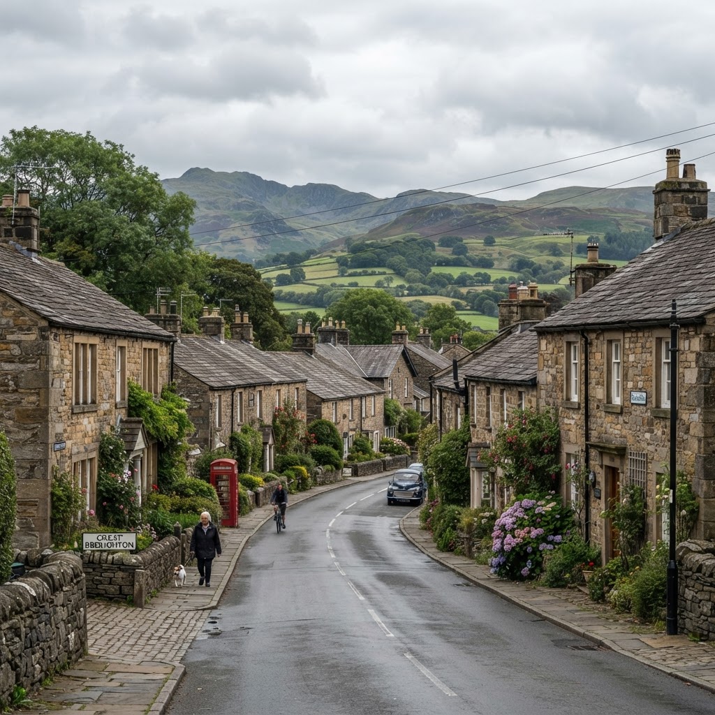 Great Broughton village with stone-built rural cottages and slate roofs