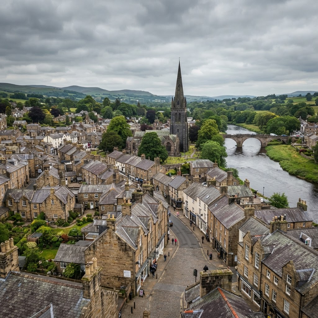 Historic market town rooftops in Appleby-in-Westmorland