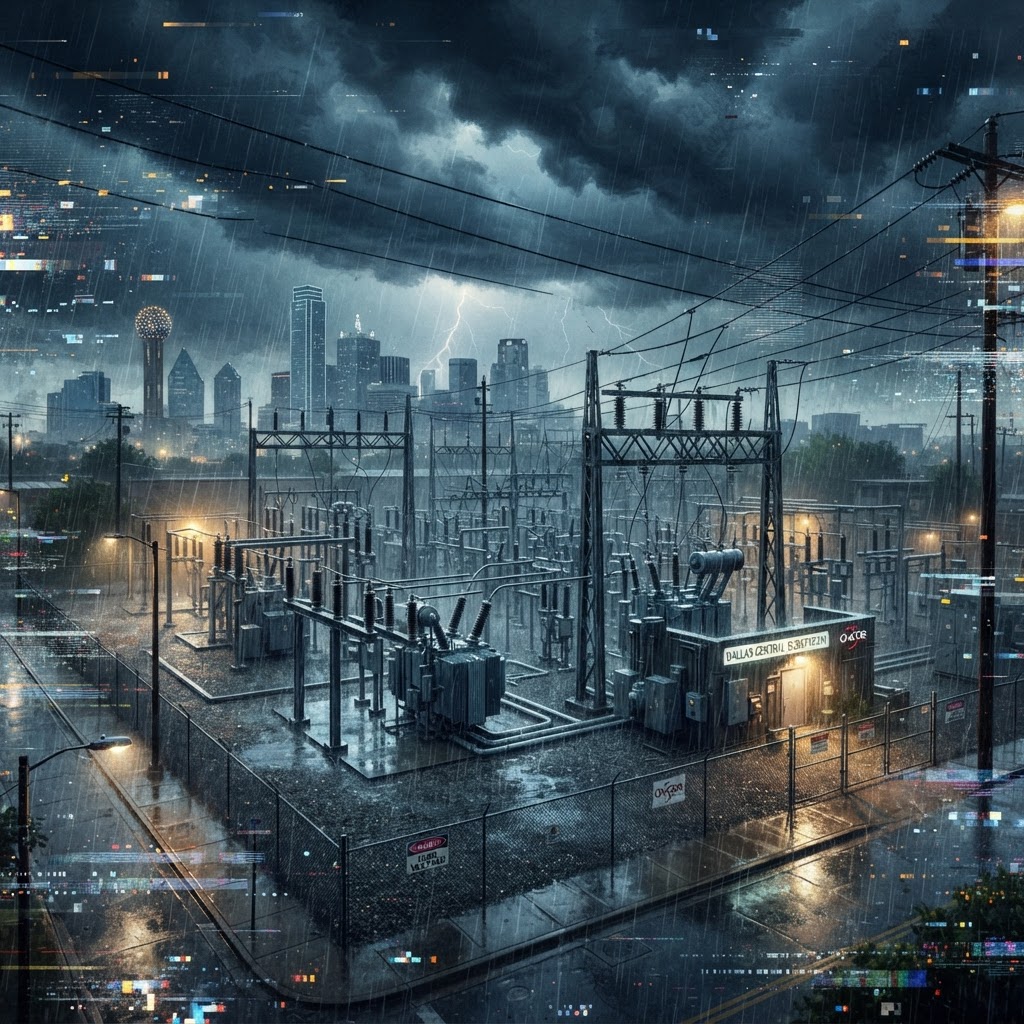 The Dallas power grid, a primary target for data auditing following the storm's unnatural performance metrics.