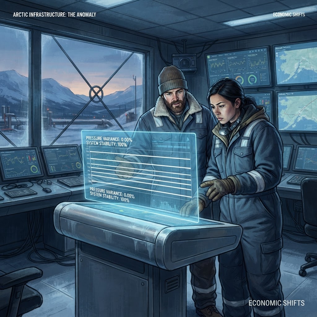 Operators at the North Slope control hub examine anomalous data readings that remain frozen at identical integer values.