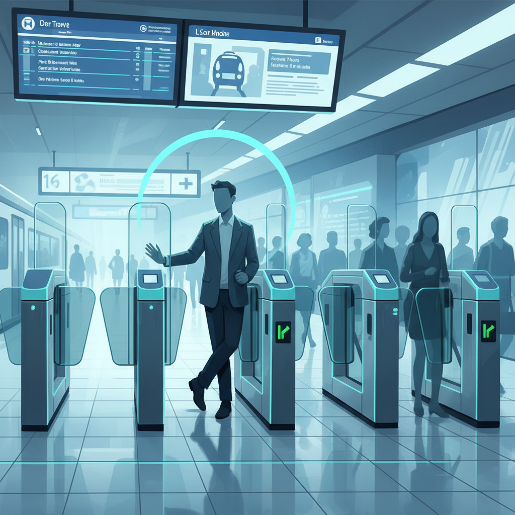 A turnstile caught a half-second from opening; one commuter paused, the lane beside flowing.