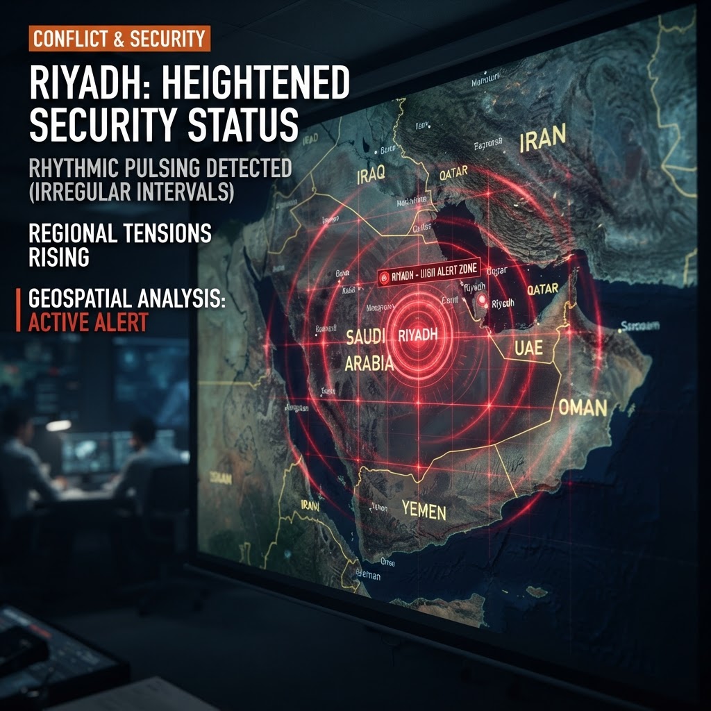 The Riyadh breach displayed on a kinetic modeling grid, revealing unnatural, repetitive patterns.