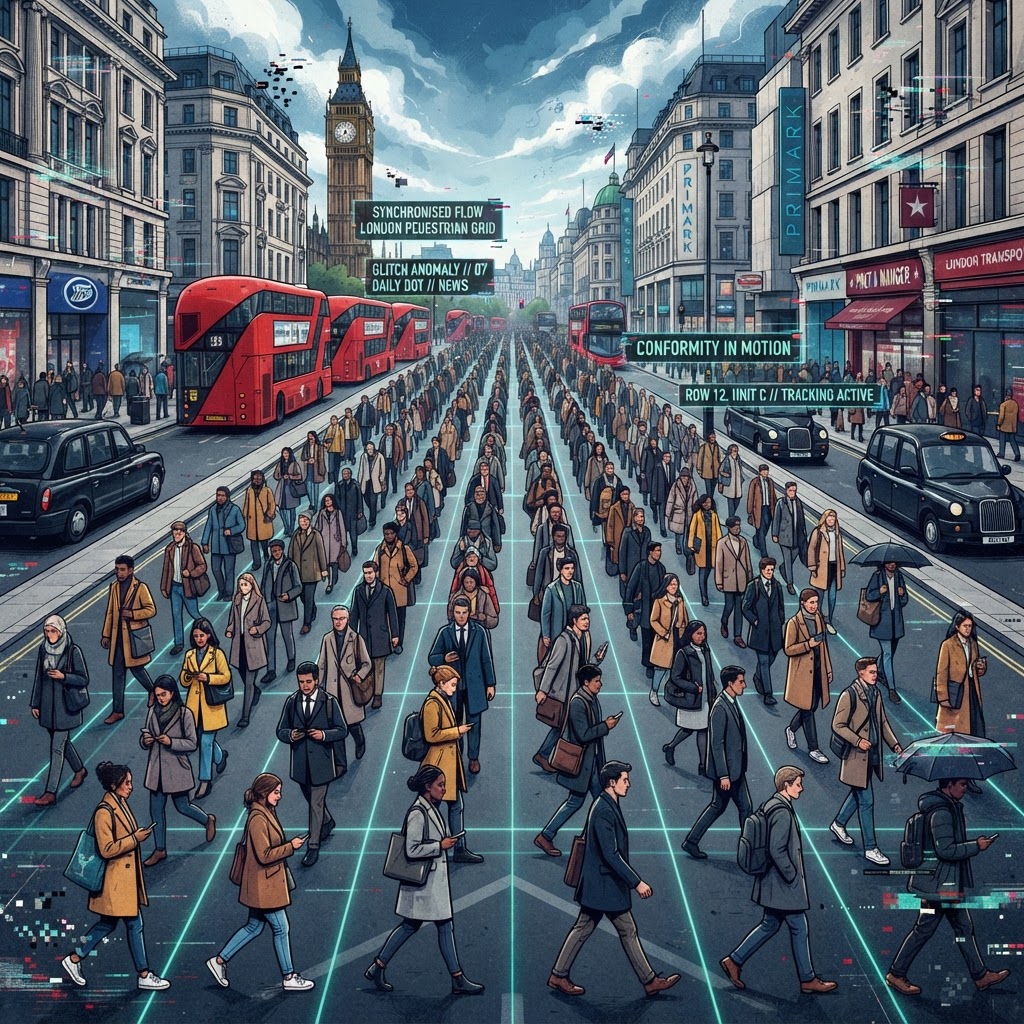 Pedestrian movement near the stadium shows unusual synchronization.