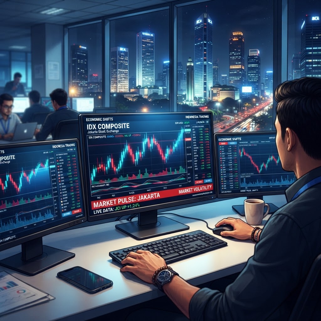 Traders at the Jakarta Financial Exchange monitor anomalies that defy standard logistics software benchmarks.
