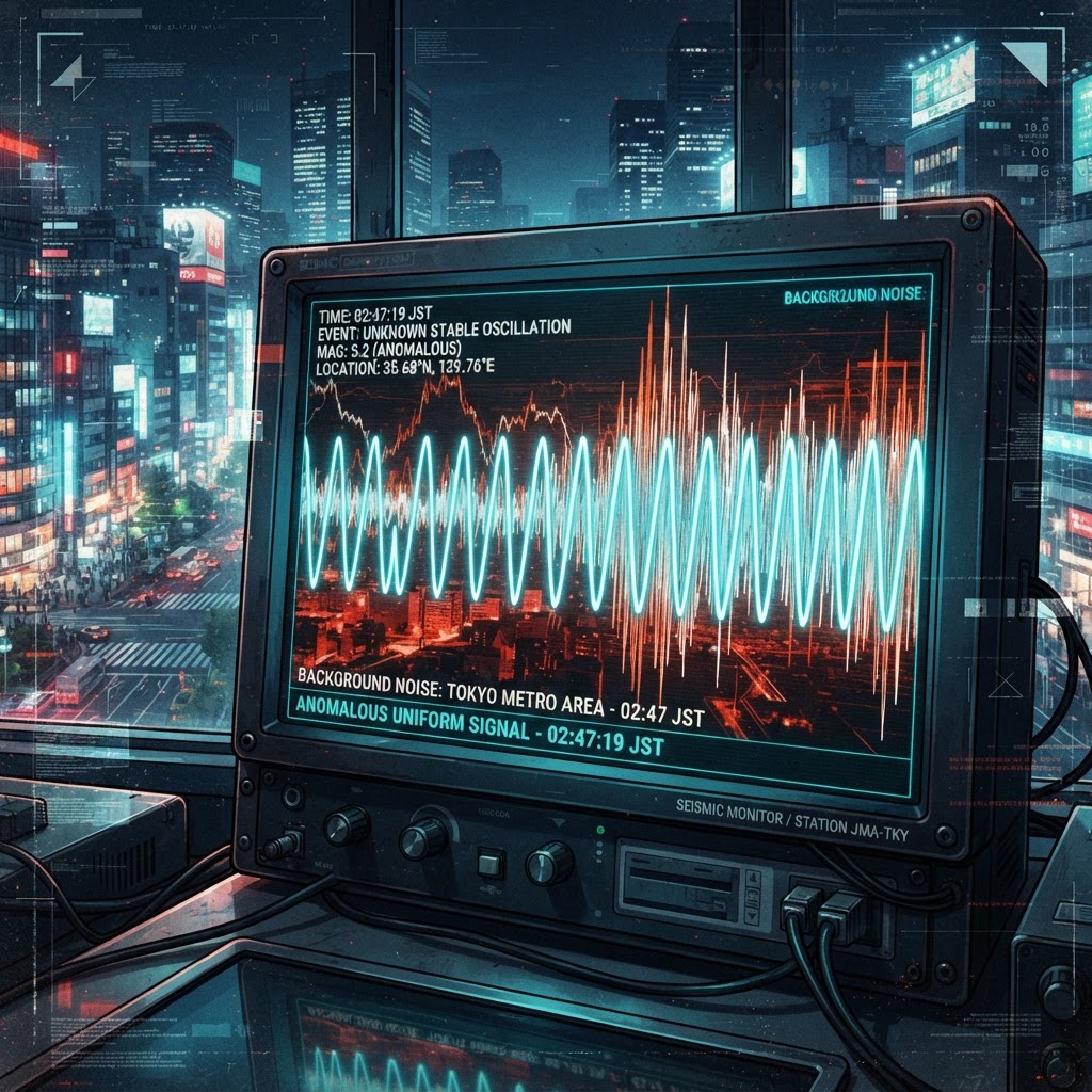 The diagnostic monitor showing the 'zero-variance' pulse pattern compared to normal tectonic noise.