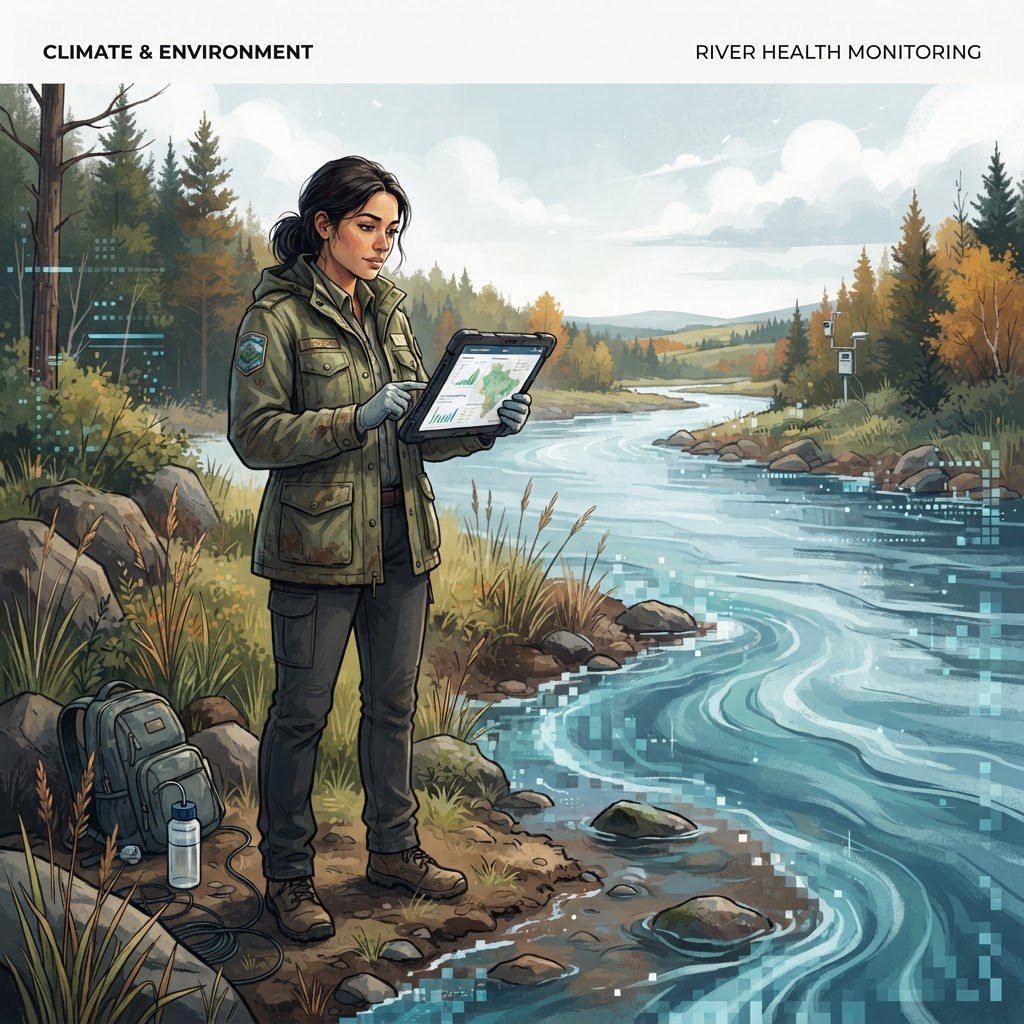 Local researchers inspecting the Gallatin River for visual inconsistencies that suggest the environment is failing to render correctly.