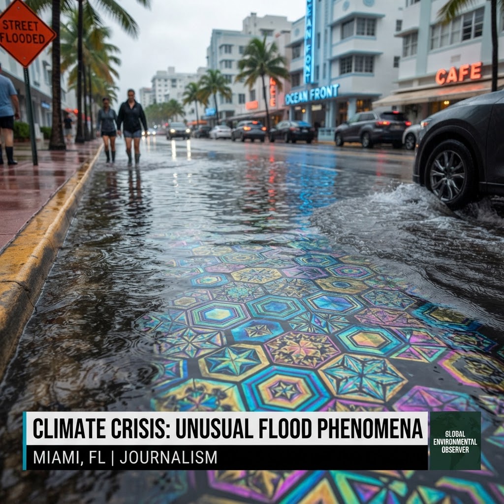 Iridescent fluid anomalies found in the floodwater post-landfall.