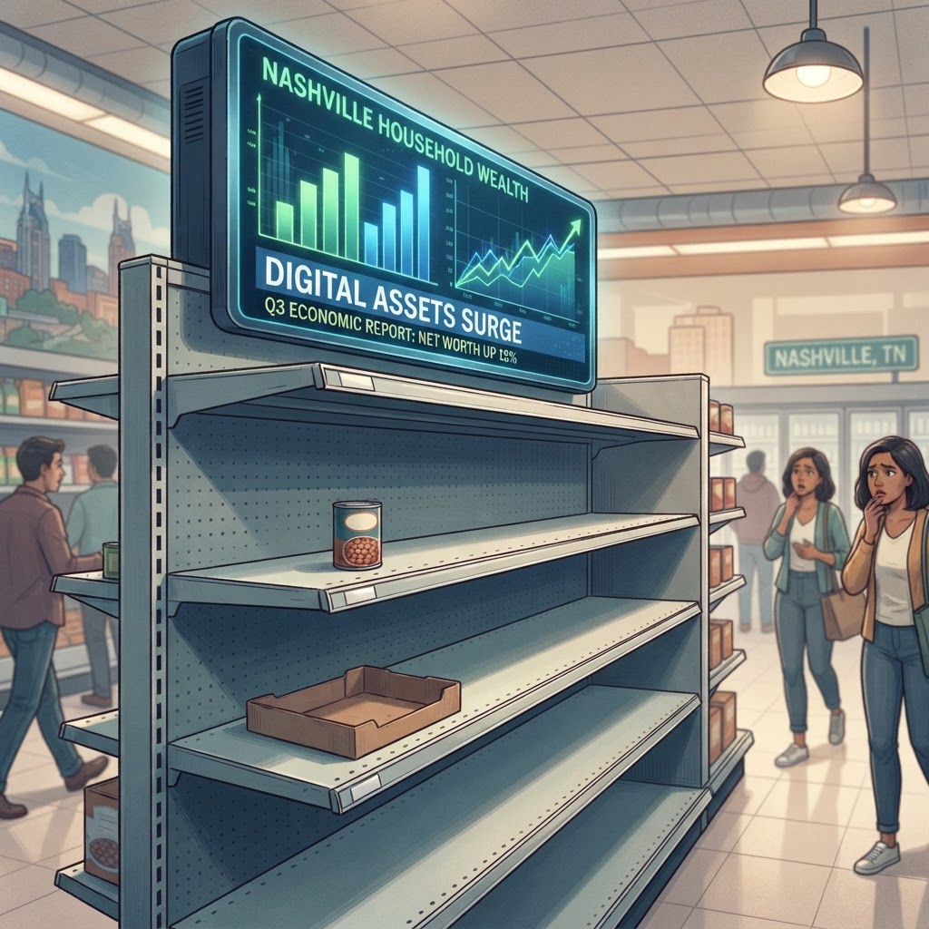 The 'Wealth Mirage' becomes apparent in local retail, where record account balances meet limited inventory, suggesting a glitch in supply chain logic.