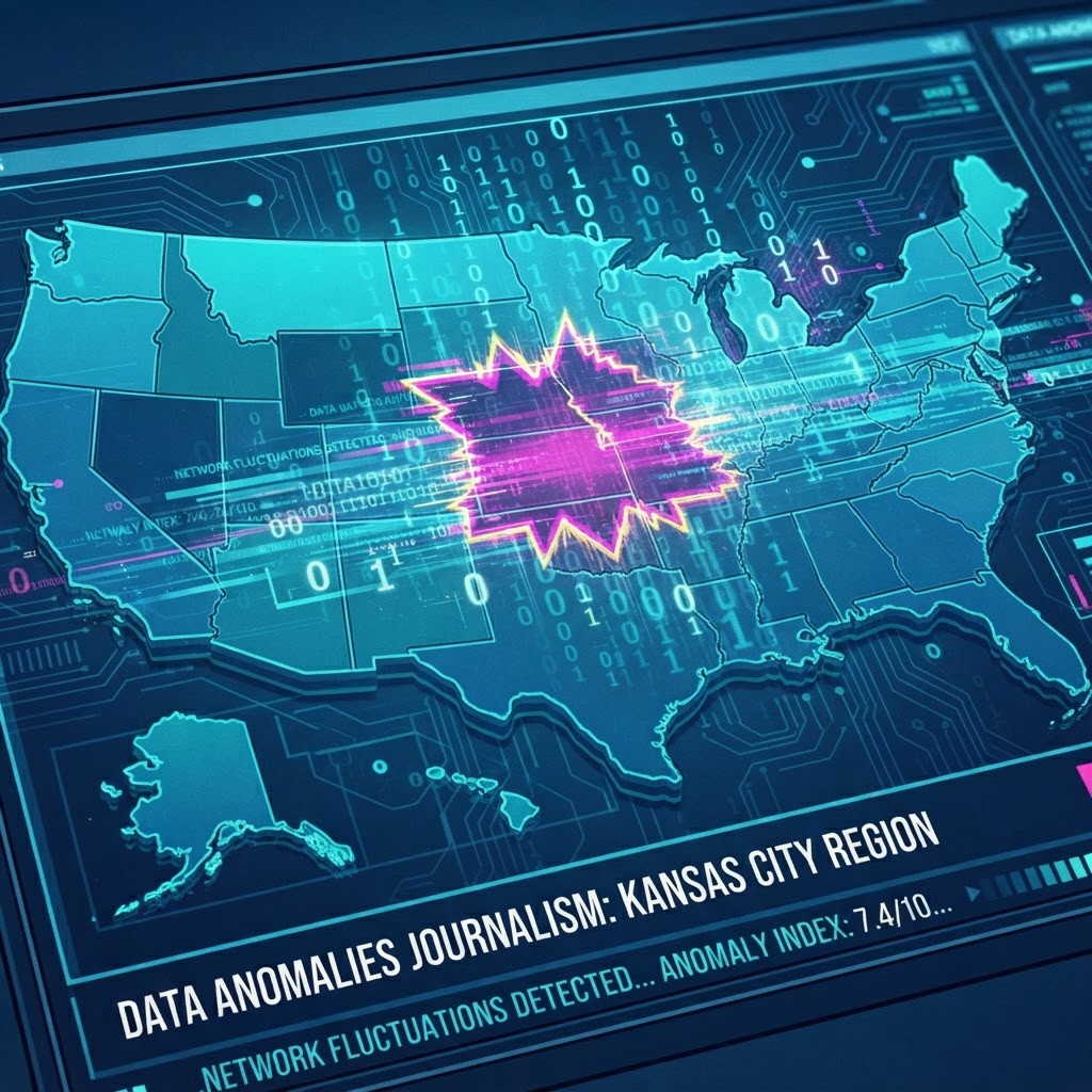 A real-time data visualization showing the 'Variance' anomaly as it centers over the Kansas City metropolitan area.