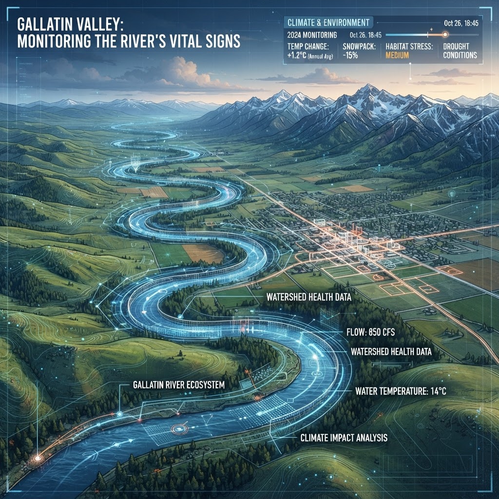 A geospatial analysis map showing the affected river zones where physical data inputs are failing to reconcile with the local climate model.