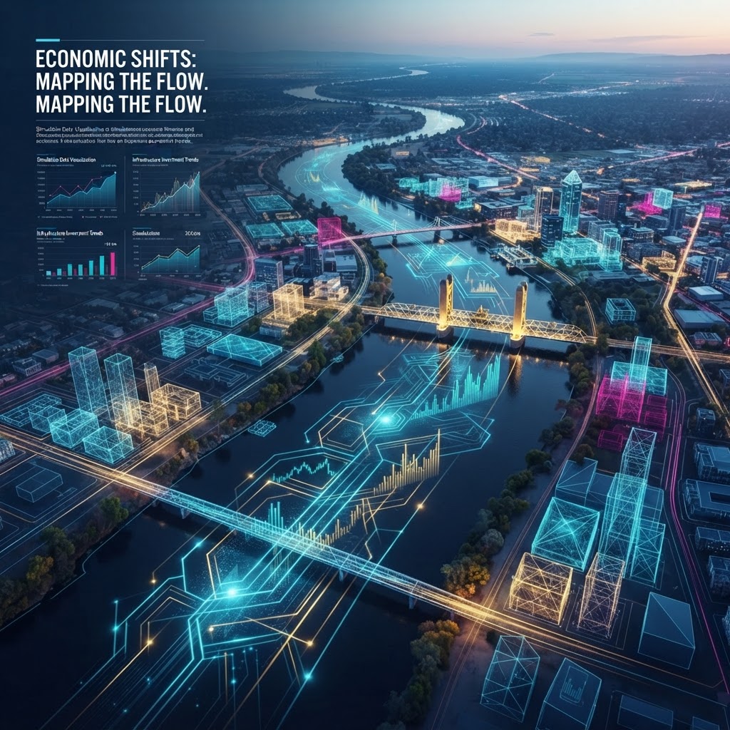 Visualization of the underlying logistical grid beneath the physical city landscape.