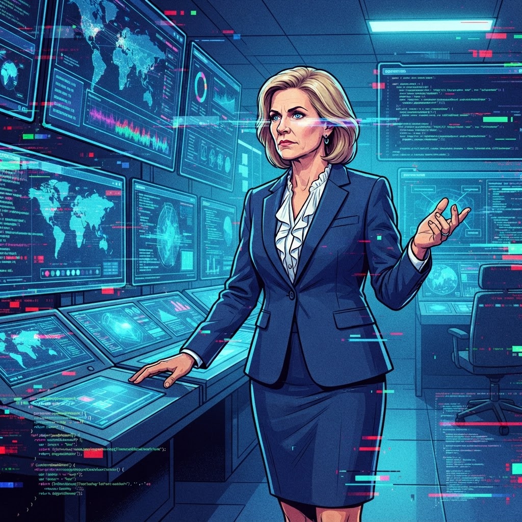 Senator Patricia Vance reviewing the classified data packets that suggest a system-wide breach in simulation logic.