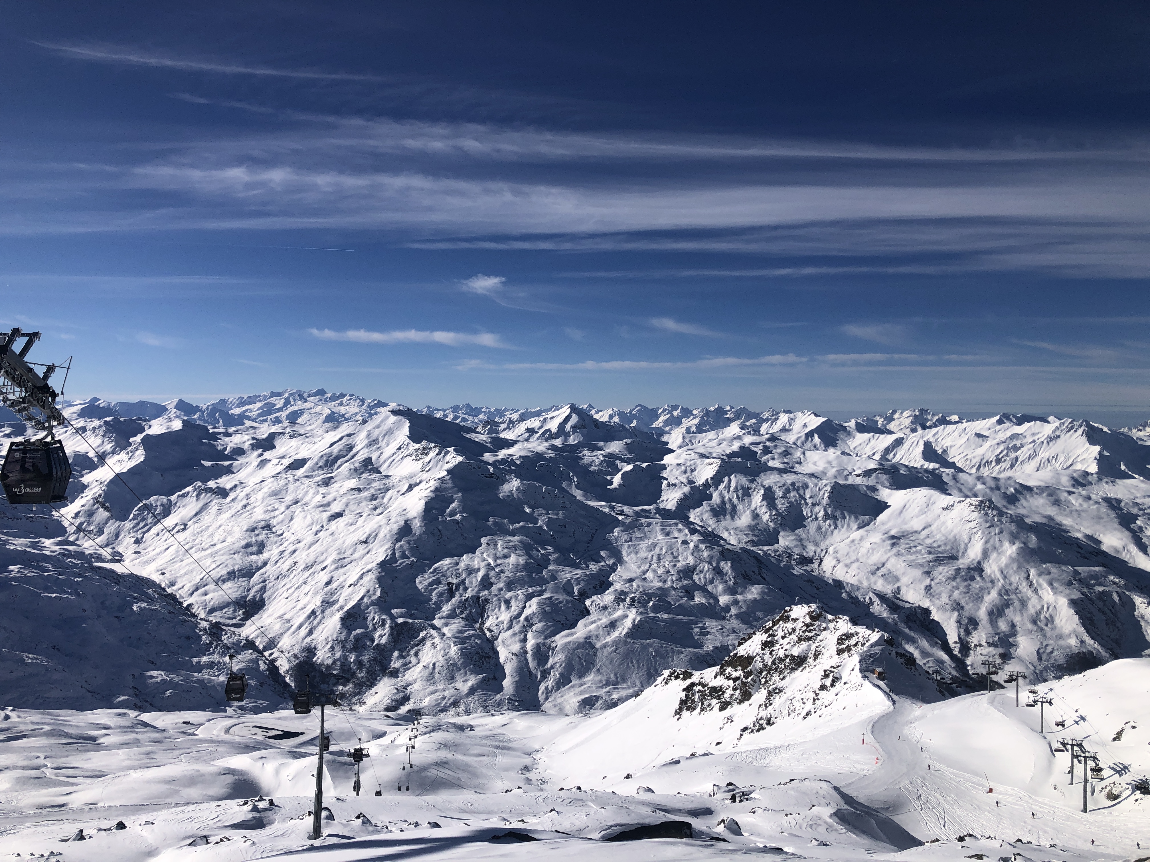 Cable car crossing a high alpine valley