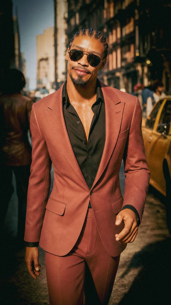 Supa Soula in NYC with vintage suit aesthetic