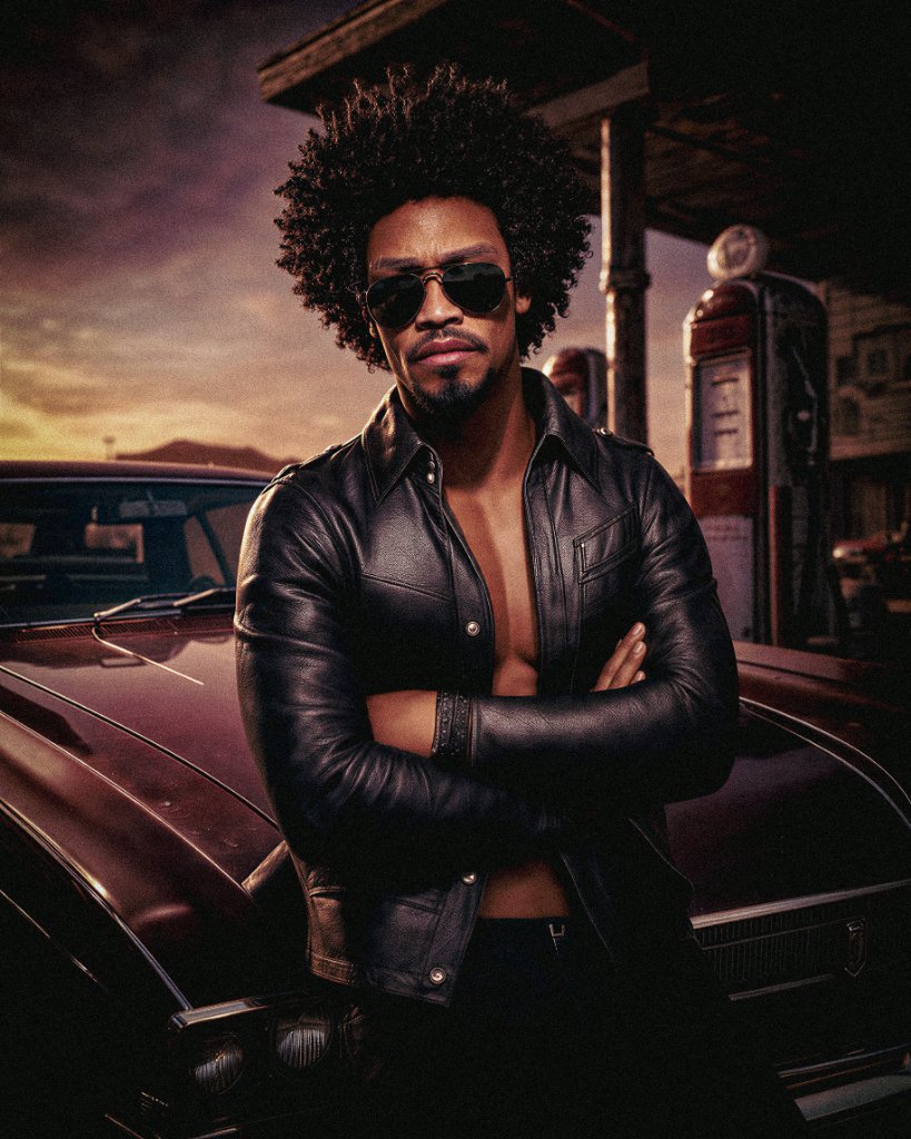 Supa Soula with classic Cadillac in vintage setting