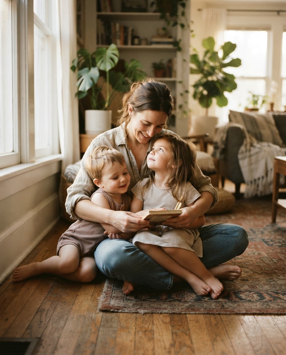 A family sharing a warm moment at home