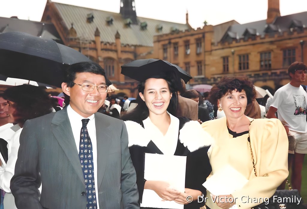 Dr Victor Chang with family at a graduation ceremony