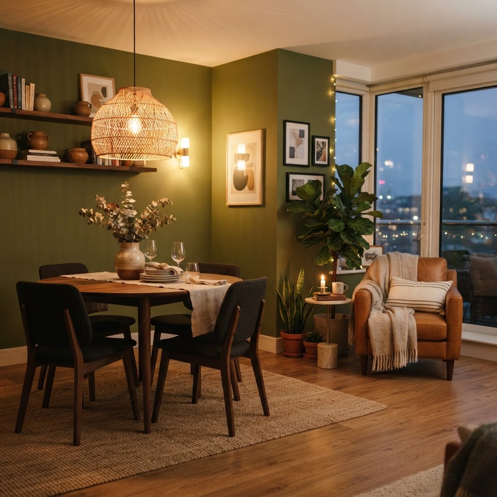Comedor y rincón de lectura de un proyecto terminado