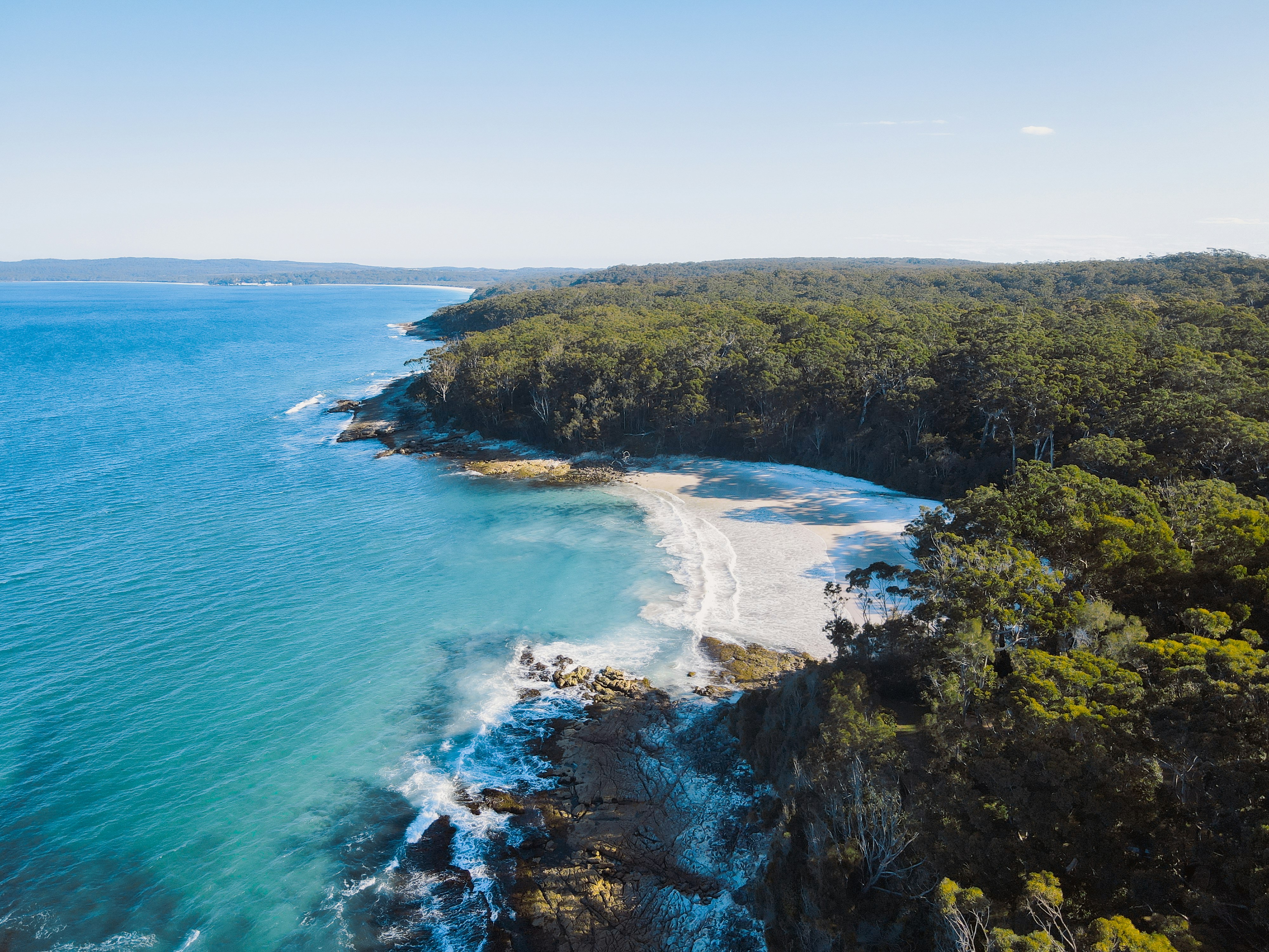 Aerial view of a Jervis Bay beach and bushland
