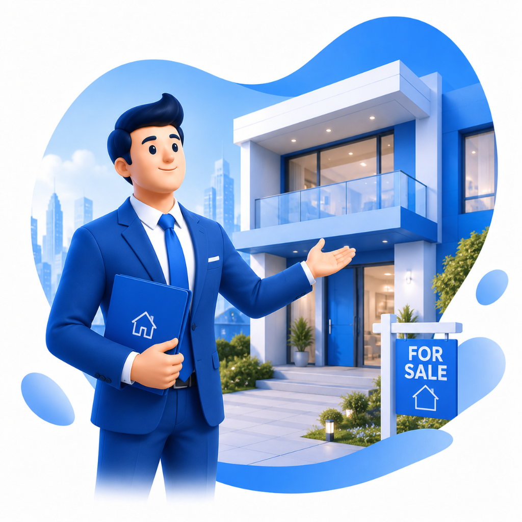 רובוט כחול עובד על משימות שיווק ו-CRM