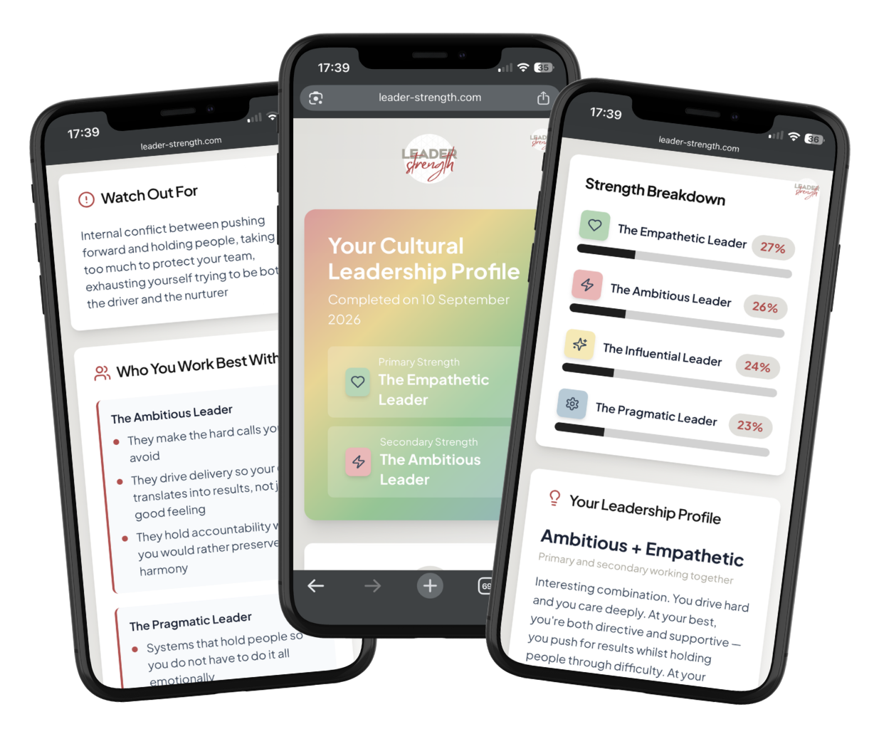 A personalised LeaderStrength report on mobile